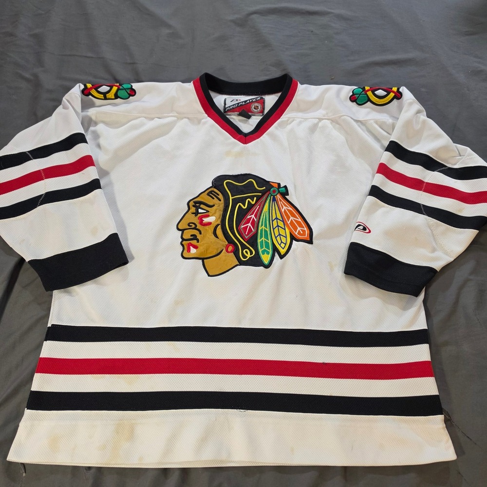 Vintage Chicago Blackhawks Pro Player NHL Jersey White XXL Mens Hockey Stained